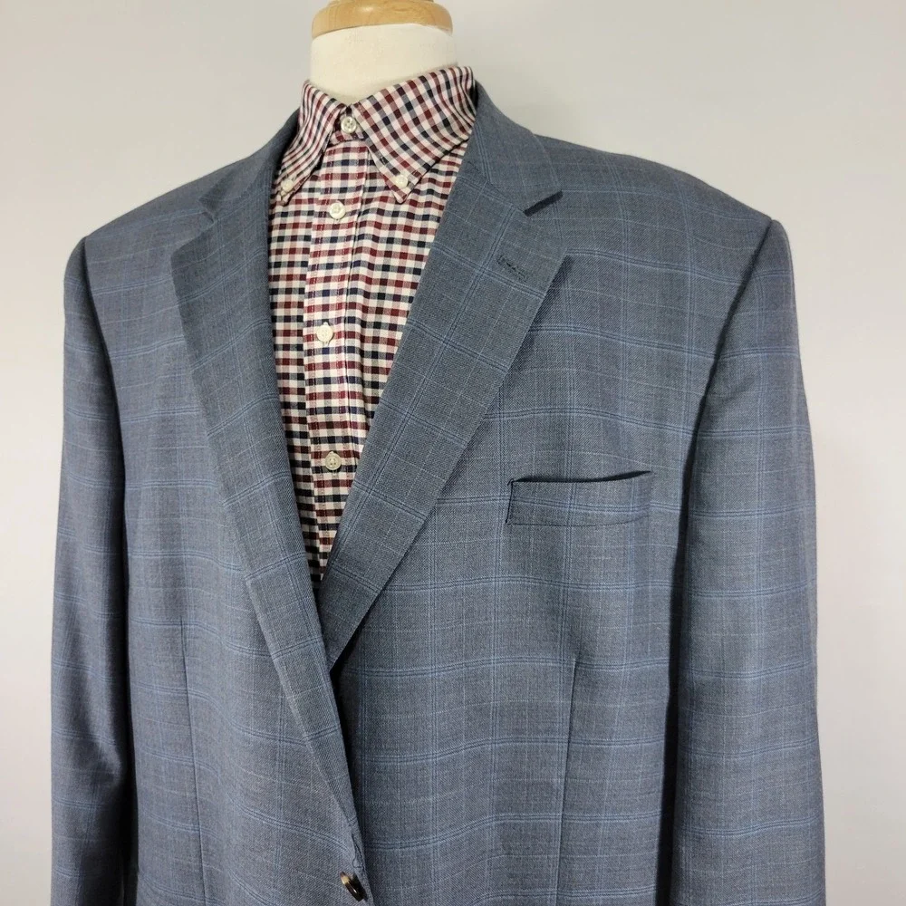 Oak‎ Hill Men's Sport Coat Blazer Two Button Blue Plaid Wool Size 54R
